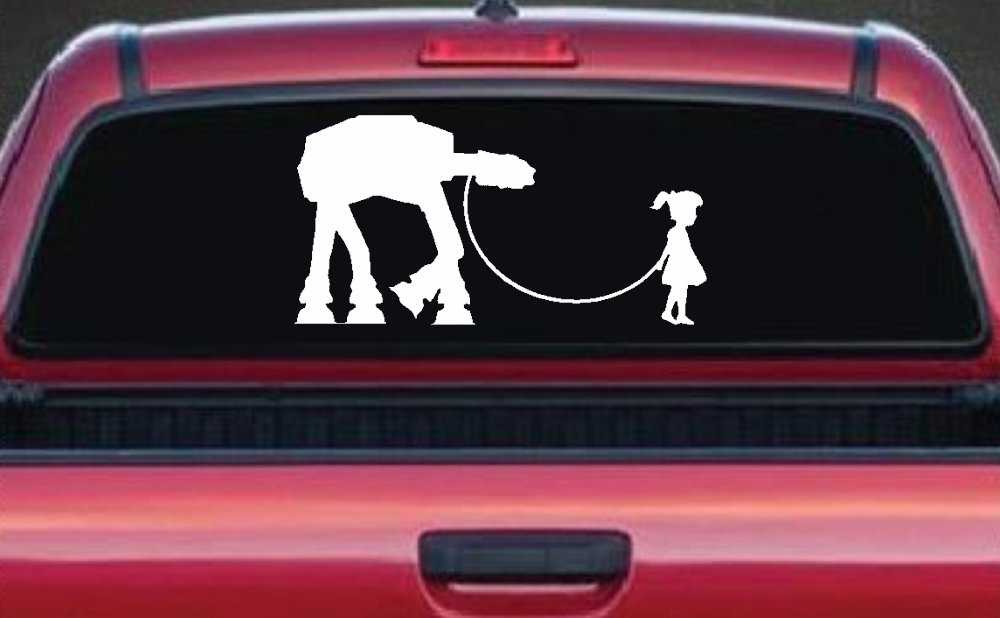 Girl Walking Star Wars AT AT Robot Walker Sci Fi Car or Truck Window Vinyl Decal Sticker (White)
