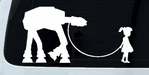 Girl Walking Star Wars AT AT Robot Walker Sci Fi Car or Truck Window Decal Sticker