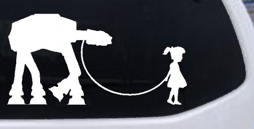 Girl Walking Star Wars AT AT Robot Walker Sci Fi Car or Truck Window Vinyl Decal Sticker (White)