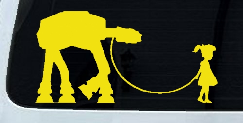 Girl Walking Star Wars AT AT Robot Walker Sci Fi Car or Truck Window Decal Sticker
