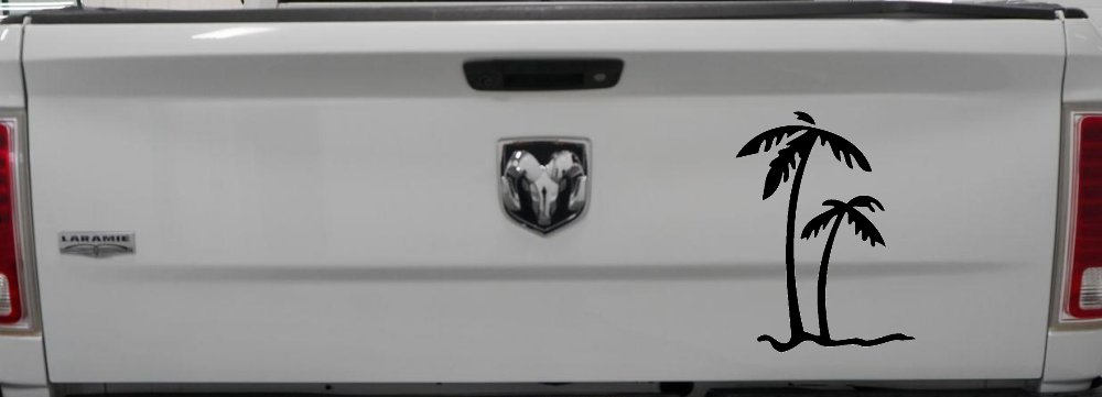 Palm Trees Tropical Beach Car or Truck Window Decal Sticker (Black)