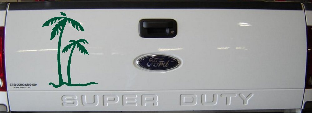 Palm Trees Tropical Beach Car or Truck Window Vinyl Decal Sticker (Dark Green)