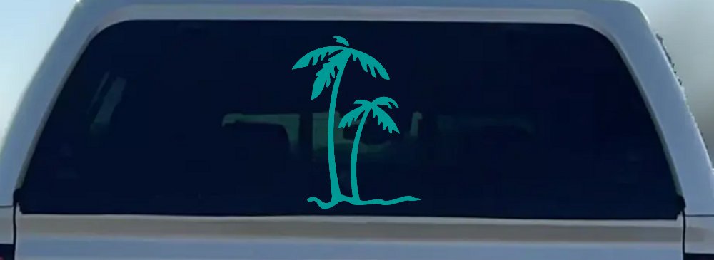 Palm Trees Tropical Beach Car or Truck Window Decal Sticker (Turquoise)
