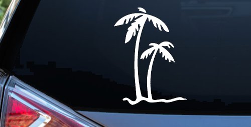 Palm Trees Tropical Beach Car or Truck Window Vinyl Decal Sticker (White)