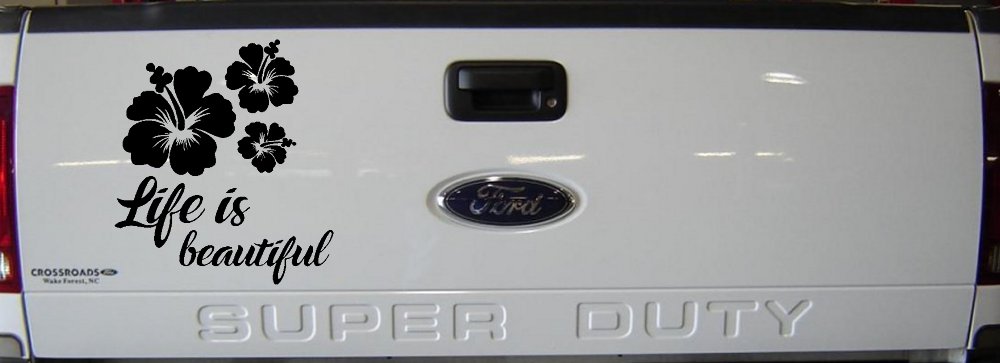 Hibiscus Flower Life is Beautiful Flowers Car or Truck Window Vinyl Decal Sticker (Black)