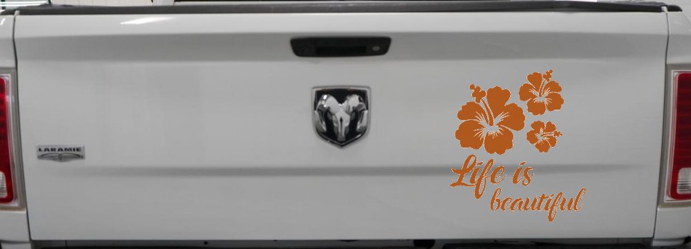 Hibiscus Flower Life is Beautiful Flowers Car or Truck Window Decal Sticker (Nut Brown)