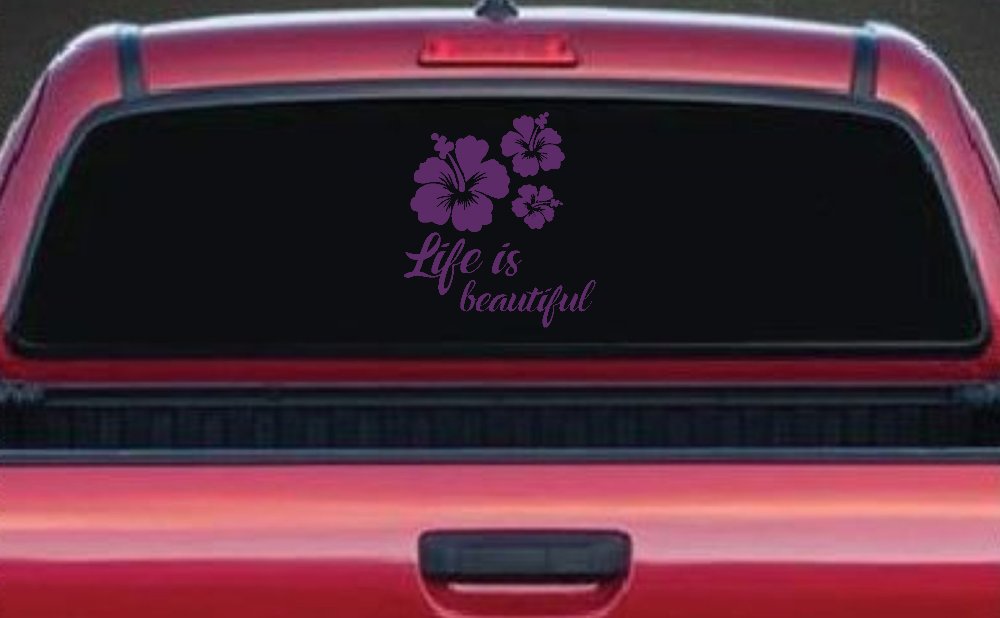 Hibiscus Flower Life is Beautiful Flowers Car or Truck Window Decal Sticker (Violet)