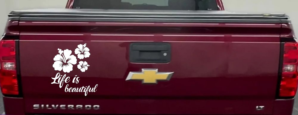 Hibiscus Flower Life is Beautiful Flowers Car or Truck Window Decal Sticker (White)