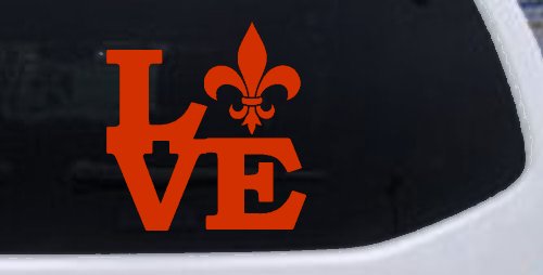 Fleur De Lis Love Louisiana French New Orleans Car or Truck Window Decal Sticker (Orange Red)
