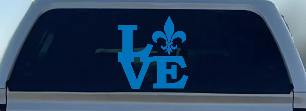 Fleur De Lis Love Louisiana French New Orleans Car or Truck Window Decal Sticker (Sky Blue)