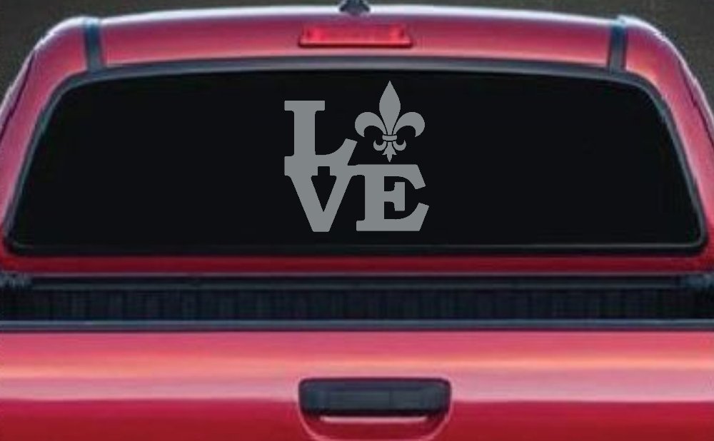 Fleur De Lis Love Louisiana French New Orleans Car or Truck Window Decal Sticker (Telegrey)