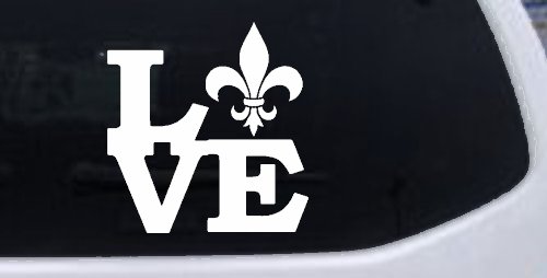 Fleur De Lis Love Louisiana French New Orleans Car or Truck Window Decal Sticker (White)
