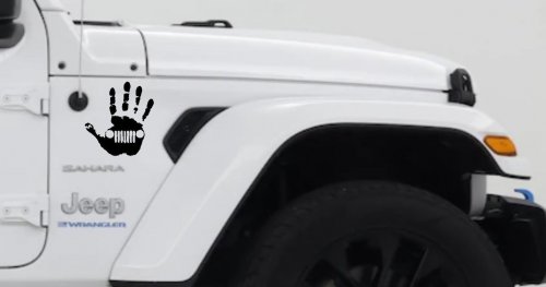Jeep Wave Jeep Grill in Muddy Waving Hand Print Off Road Car or Truck Window Decal Sticker (Black)