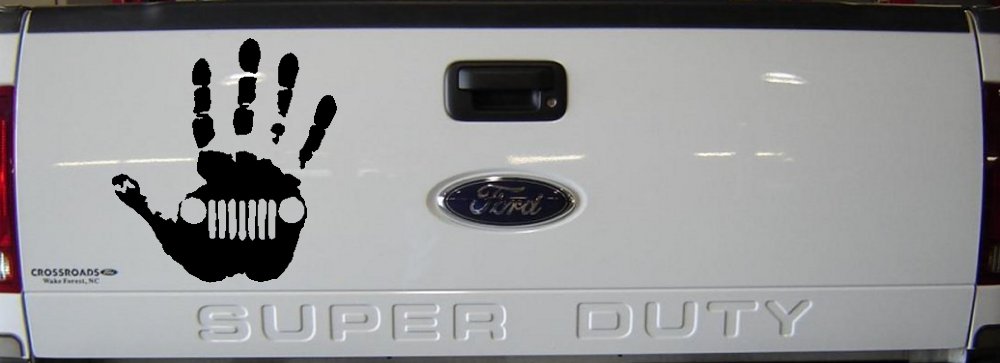 Jeep Wave Jeep Grill in Muddy Waving Hand Print Off Road Car or Truck Window Decal Sticker (Black)