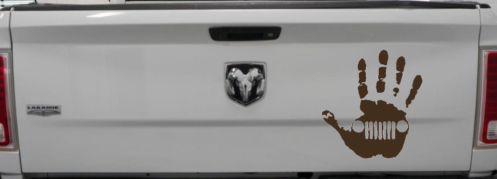 Jeep Wave Jeep Grill in Muddy Waving Hand Print Off Road Car or Truck Window Decal Sticker