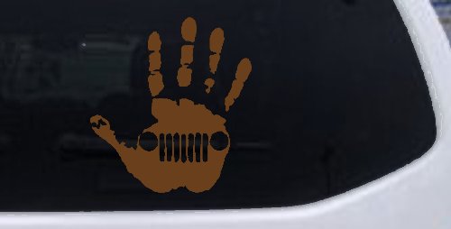 Jeep Wave Jeep Grill in Muddy Waving Hand Print Off Road Car or Truck Window Decal Sticker (Copper)