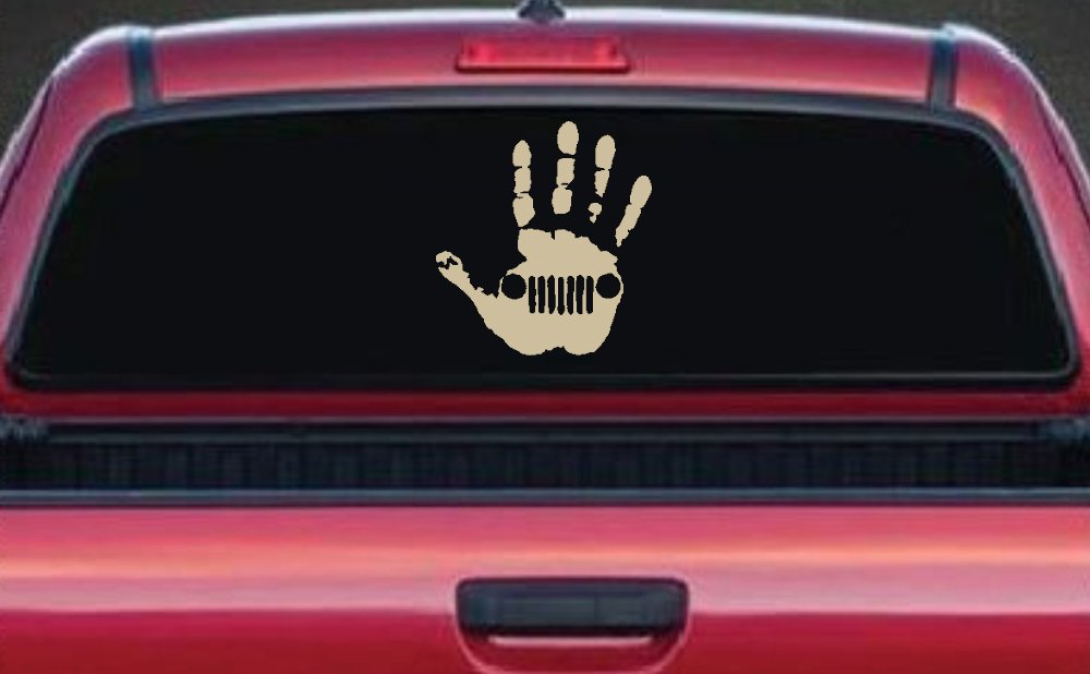 Jeep Wave Jeep Grill in Muddy Waving Hand Print Off Road Car or Truck Window Decal Sticker