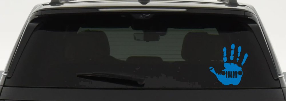 Jeep Wave Jeep Grill in Muddy Waving Hand Print Off Road Car or Truck Window Decal Sticker