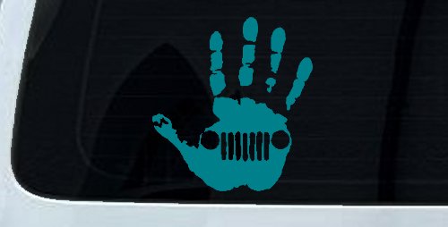 Jeep Wave Jeep Grill in Muddy Waving Hand Print Off Road Car or Truck Window Decal Sticker