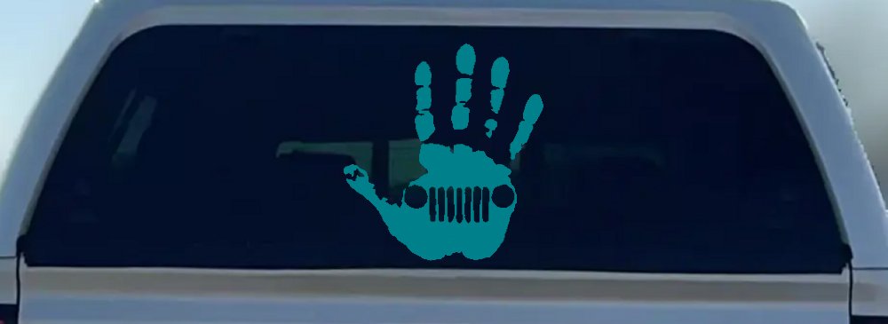 Jeep Wave Jeep Grill in Muddy Waving Hand Print Off Road Car or Truck Window Decal Sticker