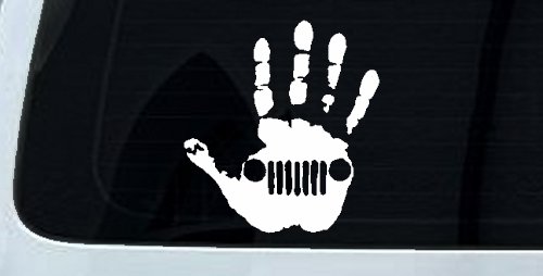 Jeep Wave Jeep Grill in Muddy Waving Hand Print Off Road Car or Truck Window Decal Sticker
