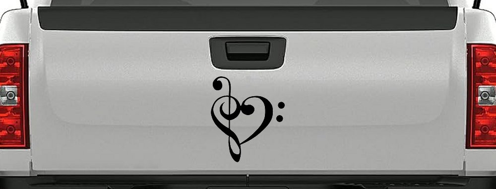 Treble Bass Clef Heart Love of Music Band Music Notes Music Car or Truck Window Decal Sticker