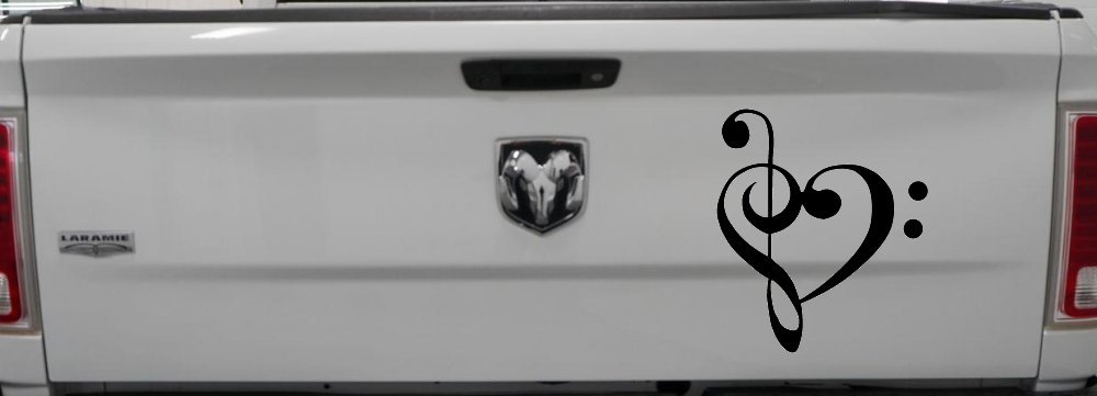 Treble Bass Clef Heart Love of Music Band Music Notes Music Car or Truck Window Decal Sticker