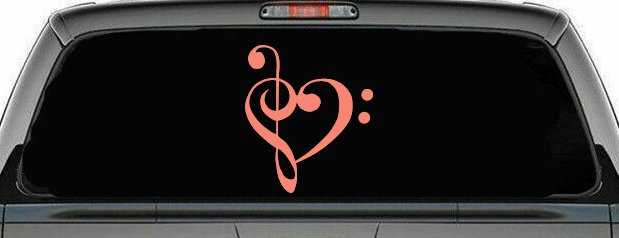 Treble Bass Clef Heart Love of Music Band Music Notes Music Car or Truck Window Decal Sticker