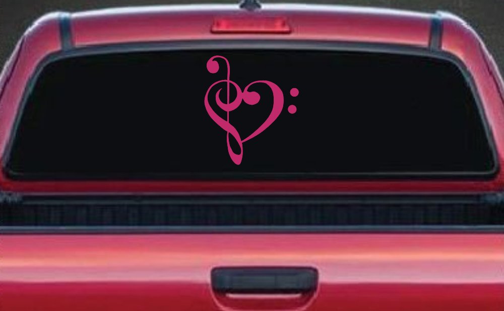 Treble Bass Clef Heart Love of Music Band Music Notes Music Car or Truck Window Decal Sticker