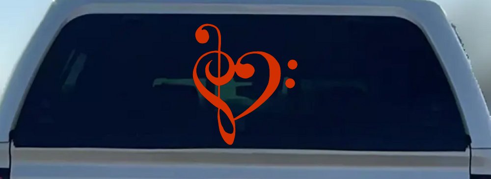 Treble Bass Clef Heart Love of Music Band Music Notes Music Car or Truck Window Decal Sticker