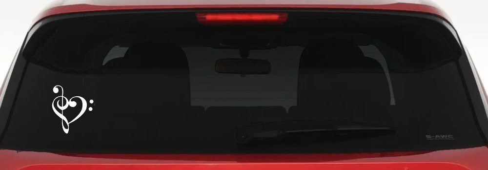 Treble Bass Clef Heart Love of Music Band Music Notes Music Car or Truck Window Decal Sticker