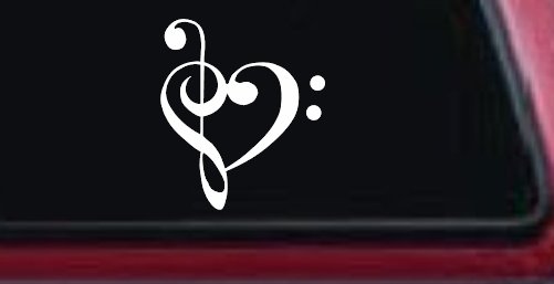Treble Bass Clef Heart Love of Music Band Music Notes Music Car or Truck Window Decal Sticker
