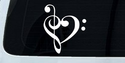 Treble Bass Clef Heart Love of Music Band Music Notes Music Car or Truck Window Vinyl Decal Sticker (White)