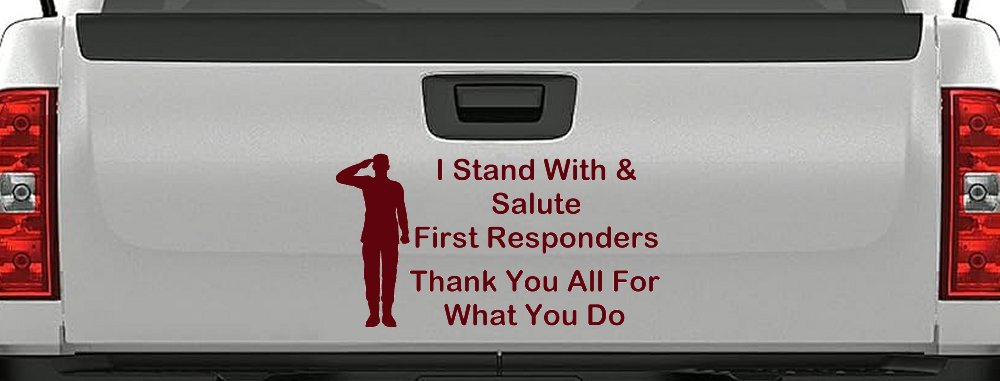 I Stand With and Salute First Responders Car or Truck Window Decal Sticker (Purple Red)