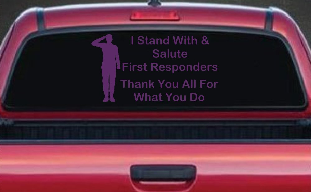 I Stand With and Salute First Responders Car or Truck Window Decal Sticker (Violet)