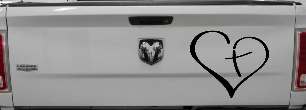 Heart with Cross Inside Christian Car or Truck Window Vinyl Decal Sticker (Black)