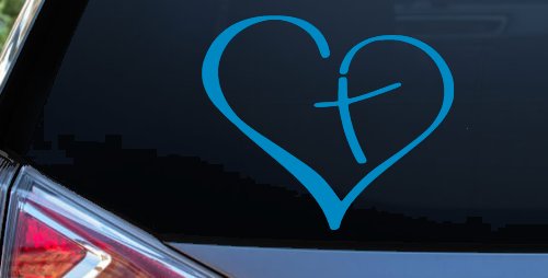 Heart with Cross Inside Christian Car or Truck Window Vinyl Decal Sticker (Blue)