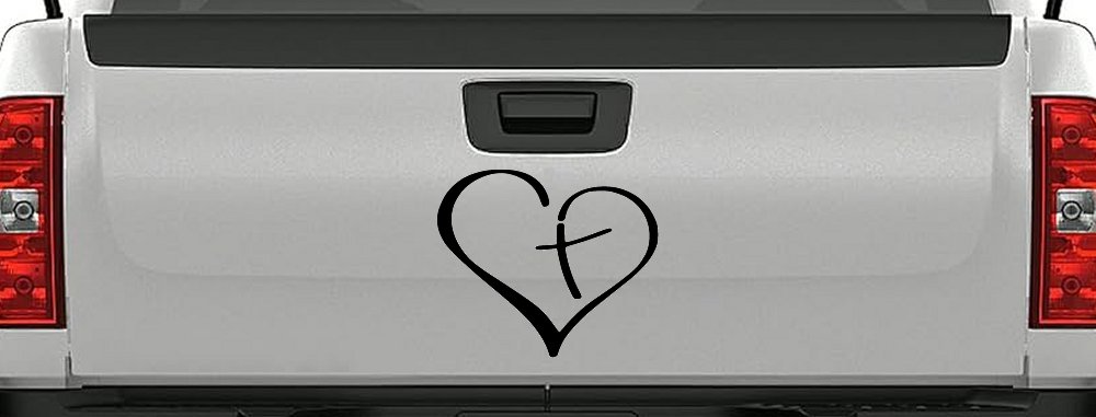Heart with Cross Inside Christian Car or Truck Window Vinyl Decal Sticker (Matte Black)