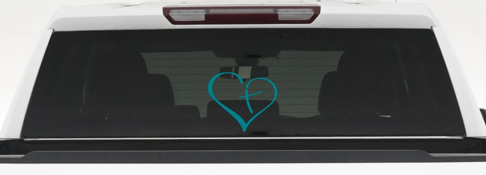Heart with Cross Inside Christian Car or Truck Window Decal Sticker (Turquoise Blue)