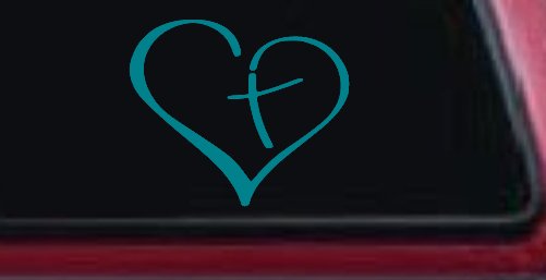Heart with Cross Inside Christian Car or Truck Window Decal Sticker (Turquoise Blue)