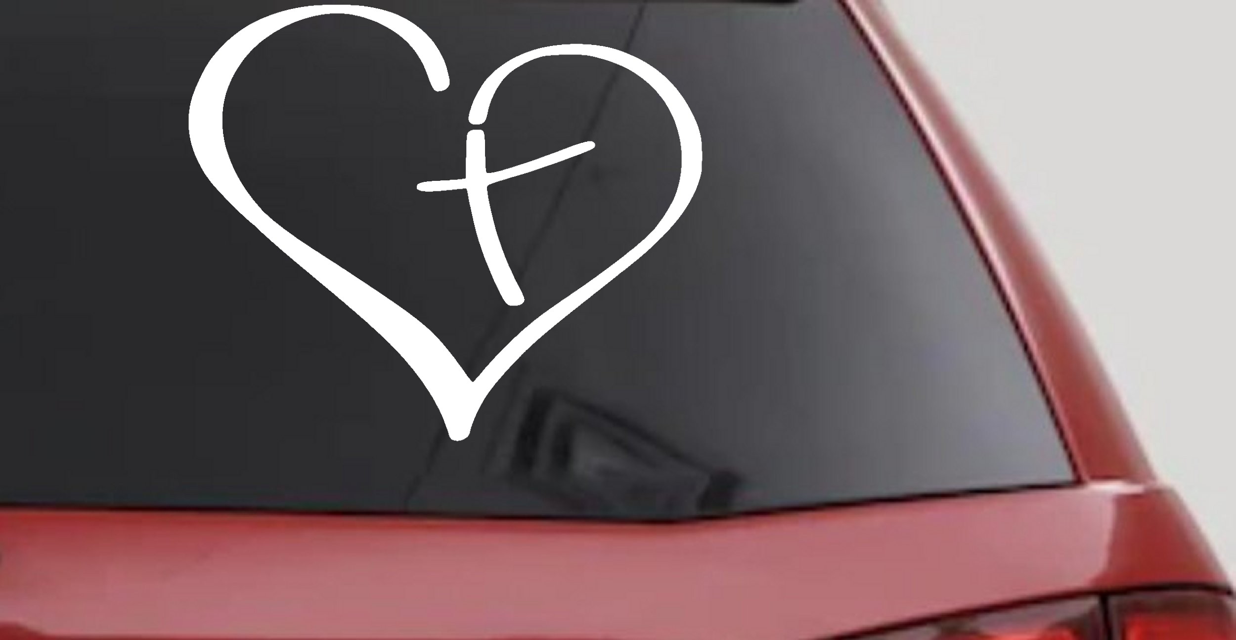 Heart with Cross Inside Christian Car or Truck Window Vinyl Decal Sticker (White)