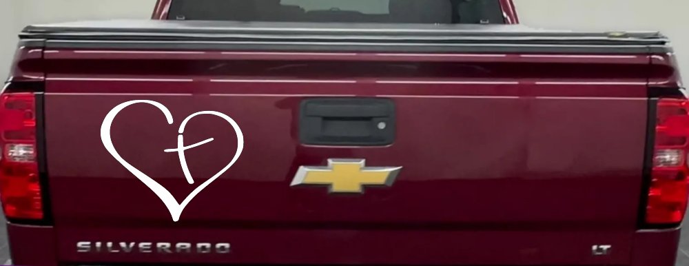 Heart with Cross Inside Christian Car or Truck Window Vinyl Decal Sticker (White)