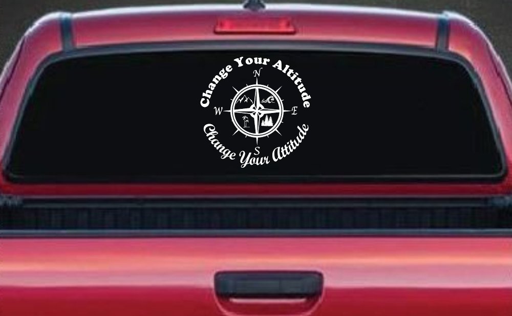 Change your Altitude Change your Attitude Mountains Ocean Palm Trees Car or Truck Window Decal Sticker (White)