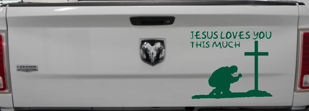 Jesus Loves You This Much Kneeling at Cross Christian Car or Truck Window Decal Sticker