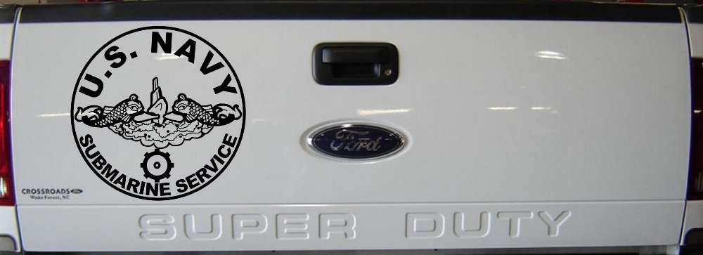 US Navy Submarine Service Dolphins with the Engineman Insignia symbol Military Car or Truck Window Decal Sticker (Black)