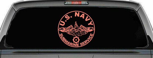 US Navy Submarine Service Dolphins with the Engineman Insignia symbol Military Car or Truck Window Decal Sticker (Coral)