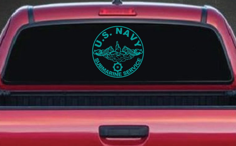 US Navy Submarine Service Dolphins with the Engineman Insignia symbol Military Car or Truck Window Vinyl Decal Sticker (Turquoise)