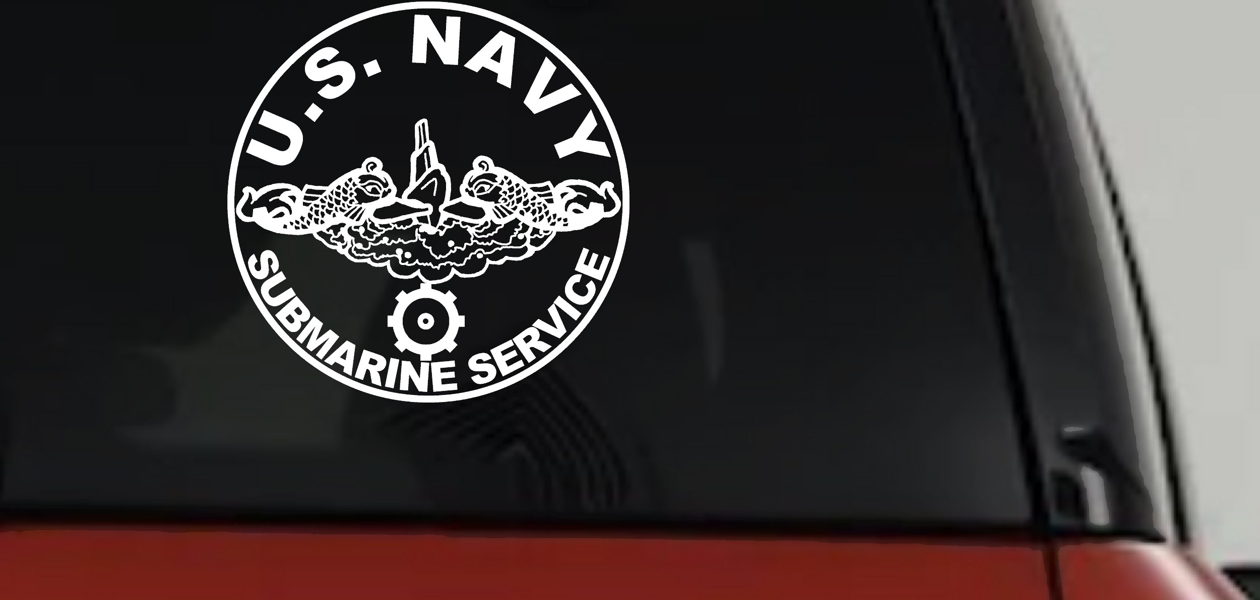 US Navy Submarine Service Dolphins with the Engineman Insignia symbol Military Car or Truck Window Vinyl Decal Sticker (White)