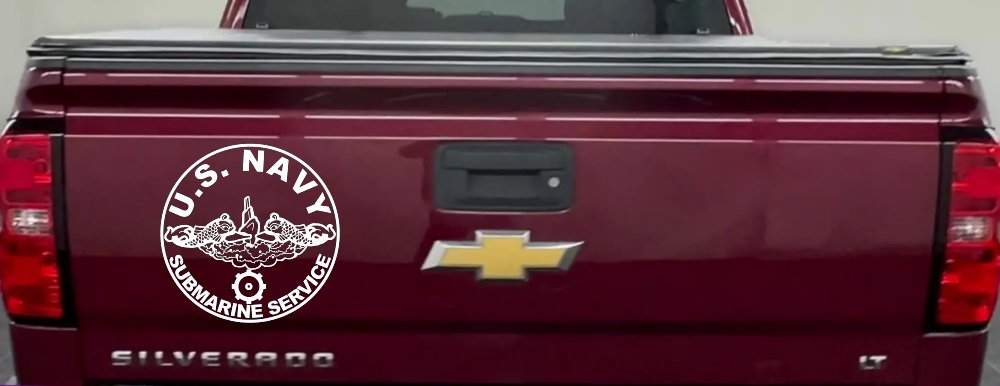 US Navy Submarine Service Dolphins with the Engineman Insignia symbol Military Car or Truck Window Decal Sticker (White)