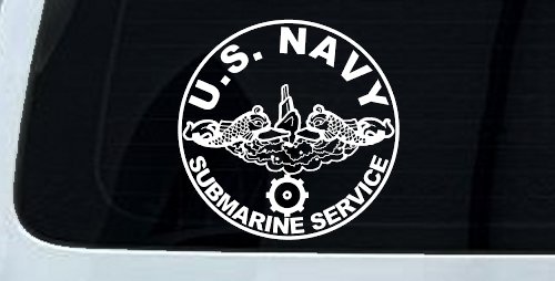 US Navy Submarine Service Dolphins with the Engineman Insignia symbol Military Car or Truck Window Decal Sticker (White)